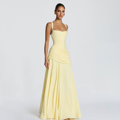 Ruched Bodice Draped Maxi Dress Fonley