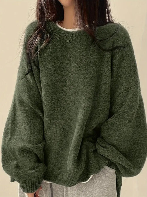 Lantern Sleeve Loose Knit Sweater|Color:Army Green