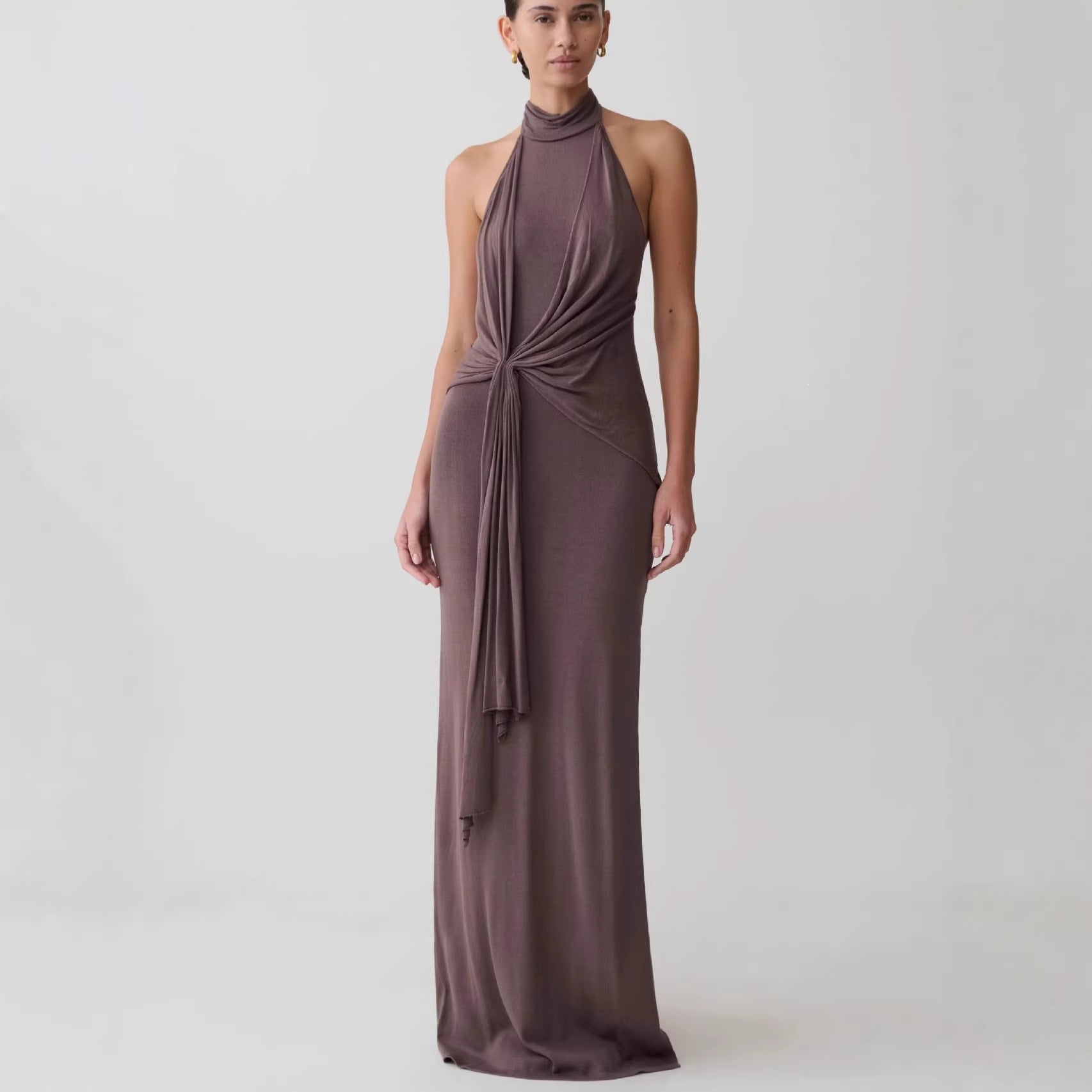Draped Halter Knot Maxi Dress Fonley