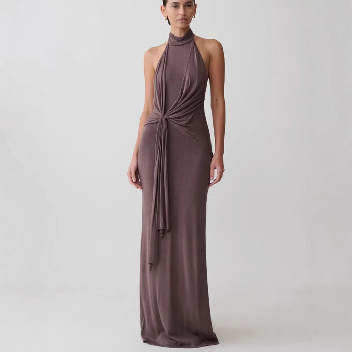 Draped Halter Knot Maxi Dress Fonley