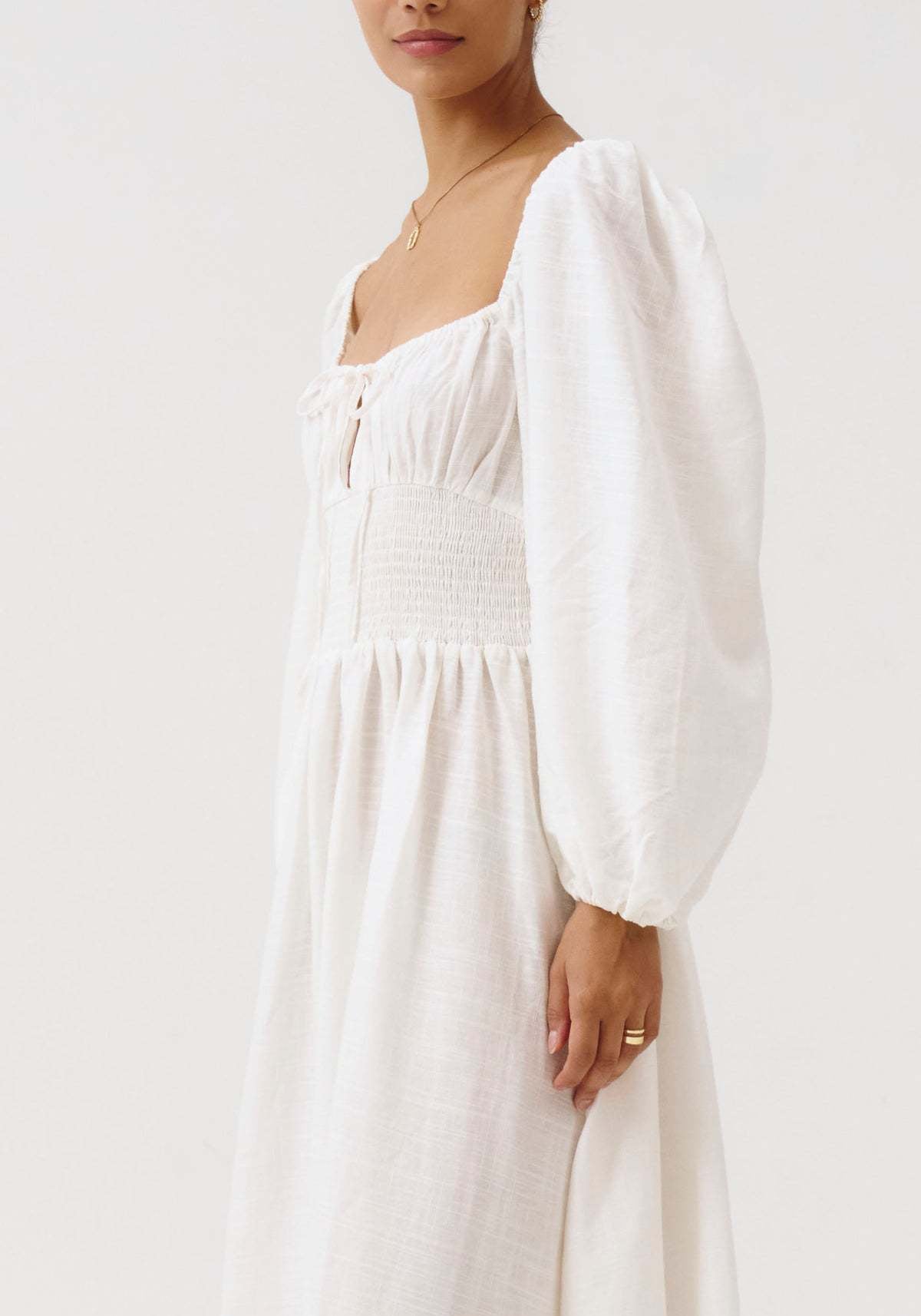 Off-The-Shoulder Smocked Linen Maxi Dress Fonley