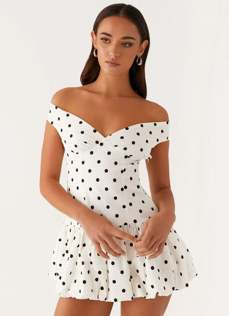 Off-The-Shoulder Polka Dot Mini Dress Fonley