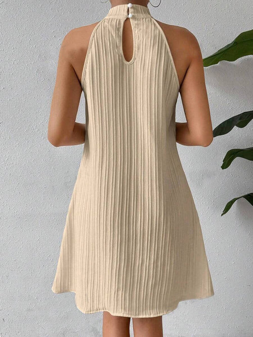 Textured Halter A-Line Mini Dress Fonley|Color:Beige