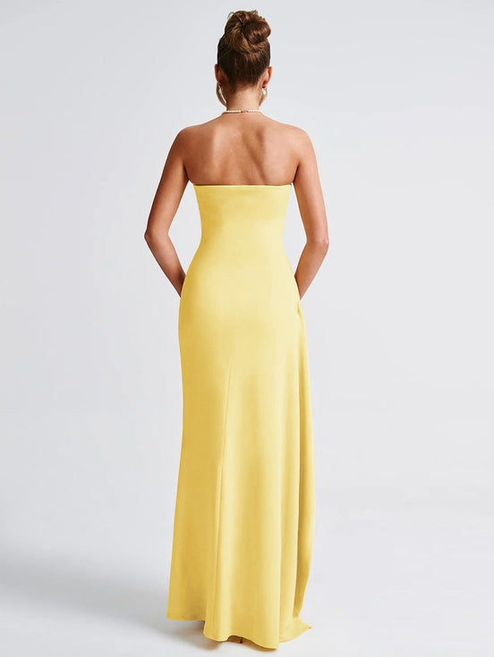 Strapless Bandeau Thigh-Split Maxi Gown Fonley