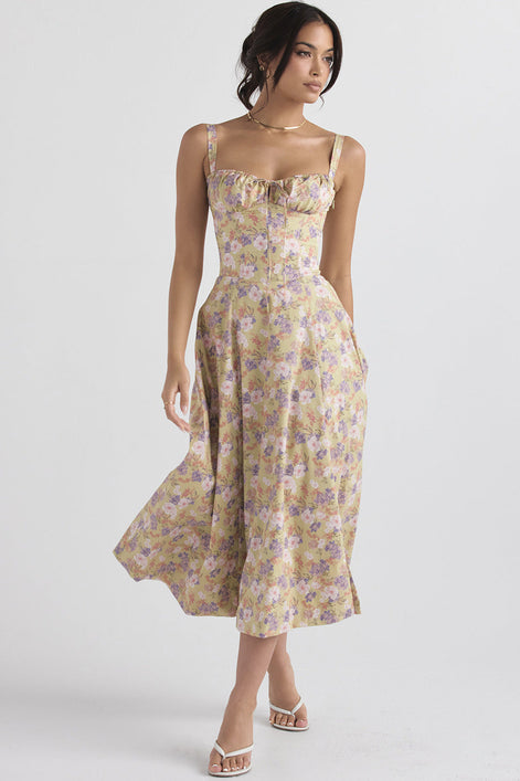Floral Print Corset Midi Dress Fonley