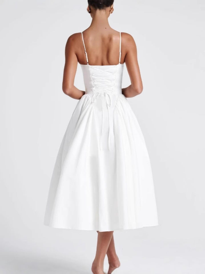 V-Neck Drop-Waist Midi Dress Fonley