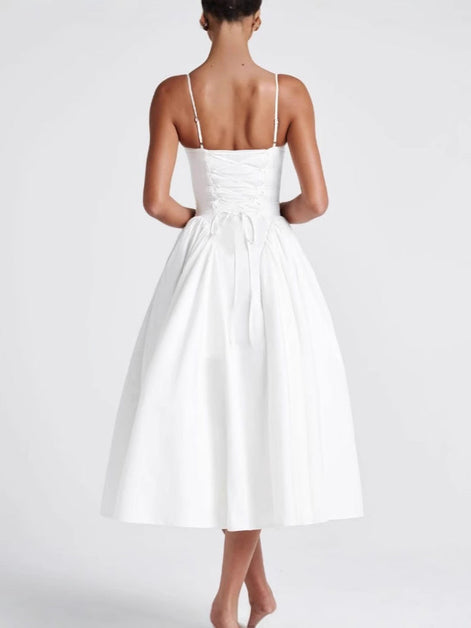 V-Neck Drop-Waist Midi Dress Fonley