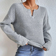 V-Neck Loose Fit Knit Sweater|Color:Gray