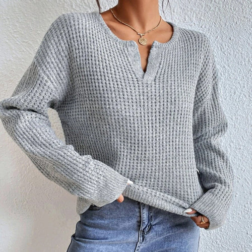 V-Neck Loose Fit Knit Sweater|Color:Gray