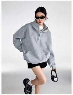 Half-Zip Hoodie|Color:Gray