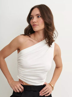 Sleeveless Pleated Vest Top|Color:White