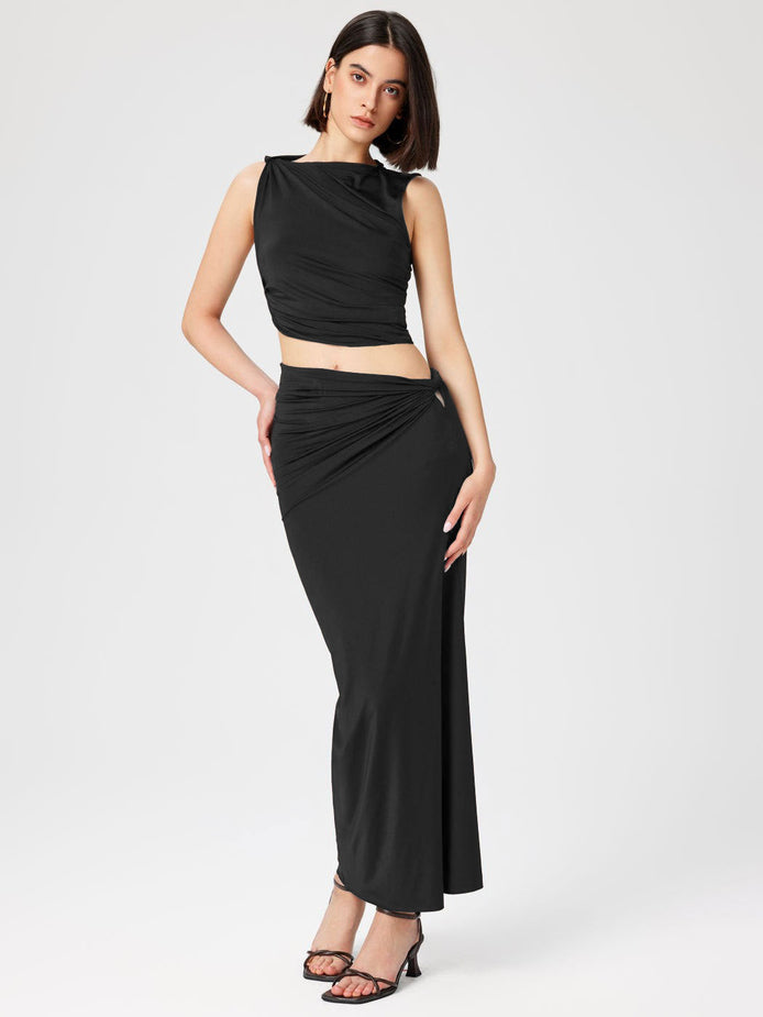 Ruched Sleeveless Two-Piece Maxi Set Fonley