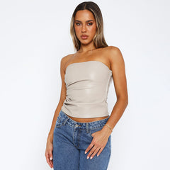 Strapless Faux Leather Tube Top|Color:White