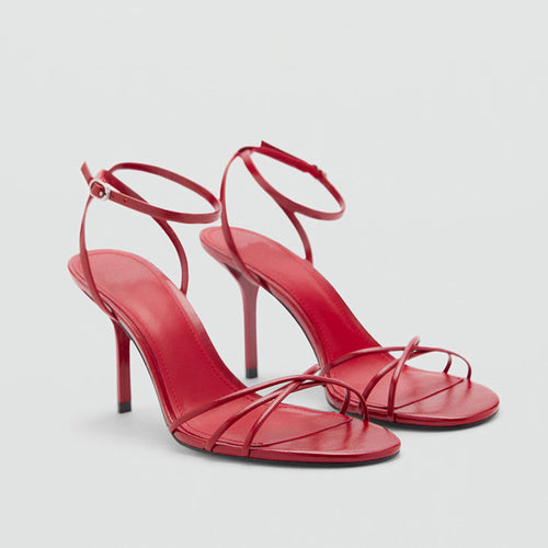 Thin Strap Buckle High Heel Sandals|Color:Red
