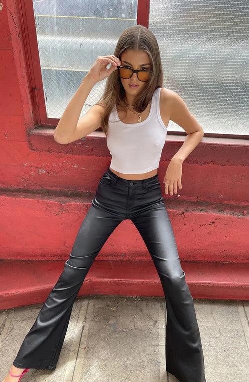 High-Waist Micro-Flared Denim Pants|Color:Black