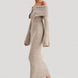 Off-The-Shoulder Buckle Detail Knit Midi Dress Fonley