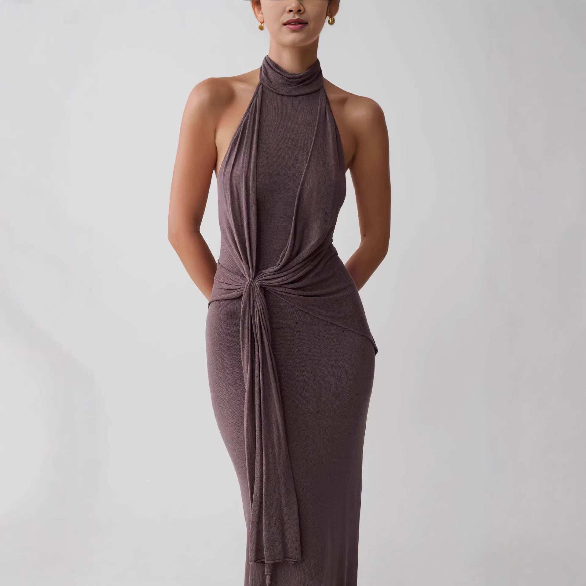 Draped Halter Knot Maxi Dress Fonley