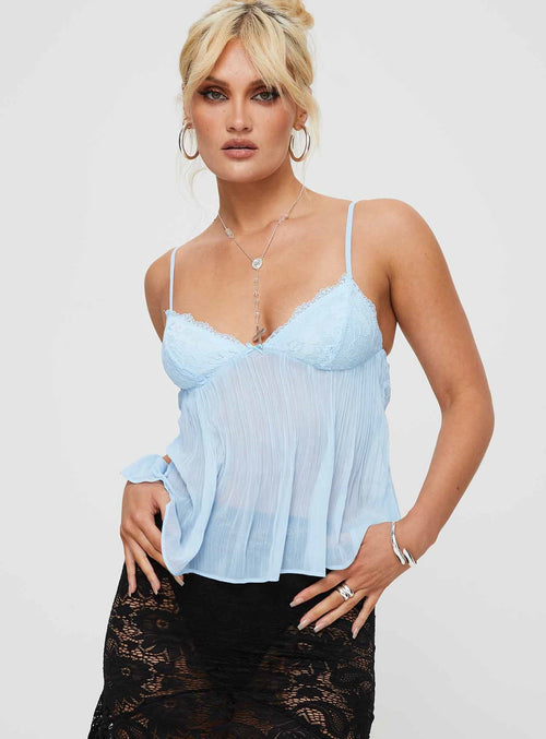 Lace Bow Sleeveless Sling Top|Color:Blue