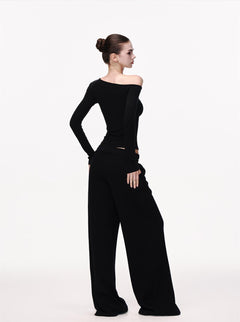 Slim Fit Long Sleeve Knit Top|Color:Black