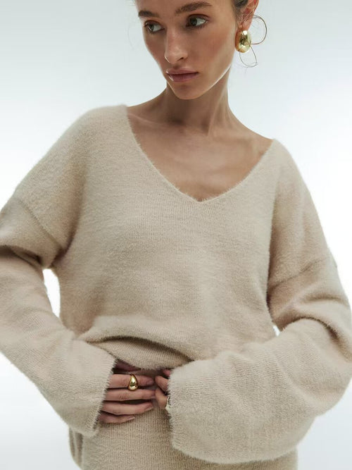 Knitted Sweater Set|Color:Beige