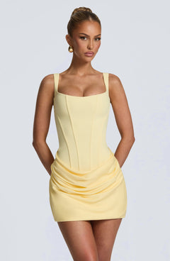 Corset Bodice Ruched Mini Dress Fonley|Color:Yellow