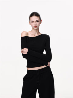 Slim Fit Long Sleeve Knit Top|Color:Black