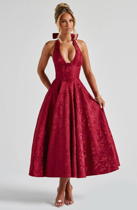 Jacquard Halter Midi Dress Fonley