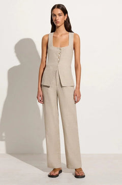 Square Collar Cotton Vest & Pants Set|Color:Beige