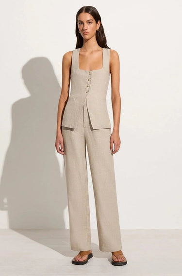 Square Collar Cotton Vest & Pants Set|Color:Beige