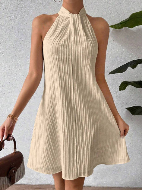 Textured Halter A-Line Mini Dress Fonley