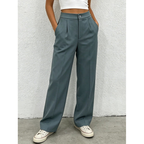 Drapey High-Waist Straight-Leg Suit Pants|Color:Gray