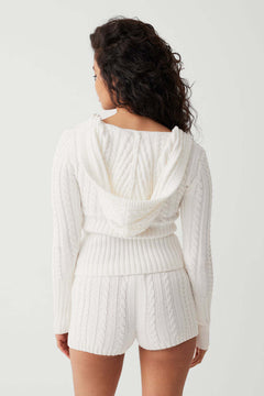 Hooded Cropped Sweater & Shorts Set|Color:White