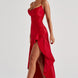 Ruffle Hem High-Low Satin Maxi Dress Fonley
