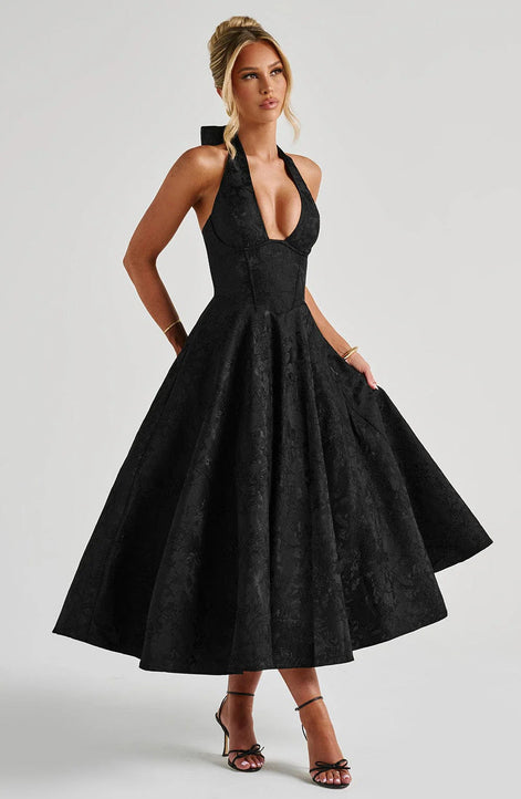 Jacquard Halter Midi Dress Fonley