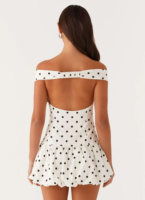 Off-The-Shoulder Polka Dot Mini Dress Fonley