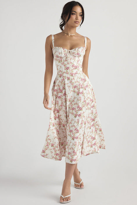 Floral Print Corset Midi Dress Fonley