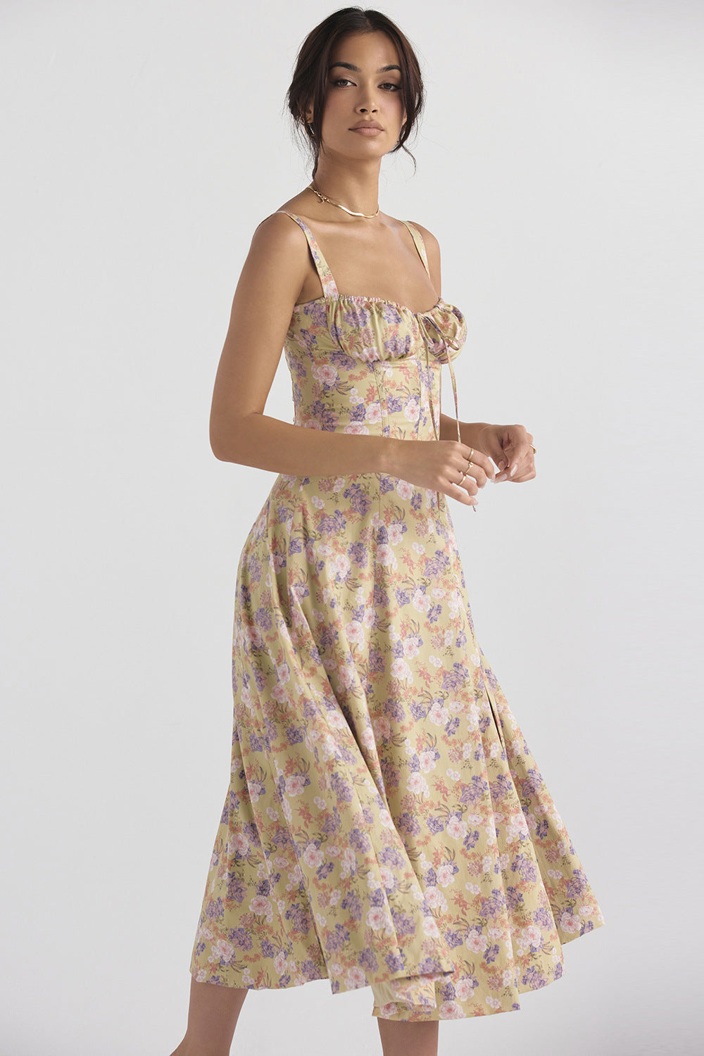 Floral Print Corset Midi Dress Fonley