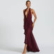 Plunging Ruffle Halter Maxi Dress Fonley
