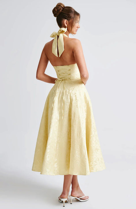 Jacquard Halter Midi Dress Fonley