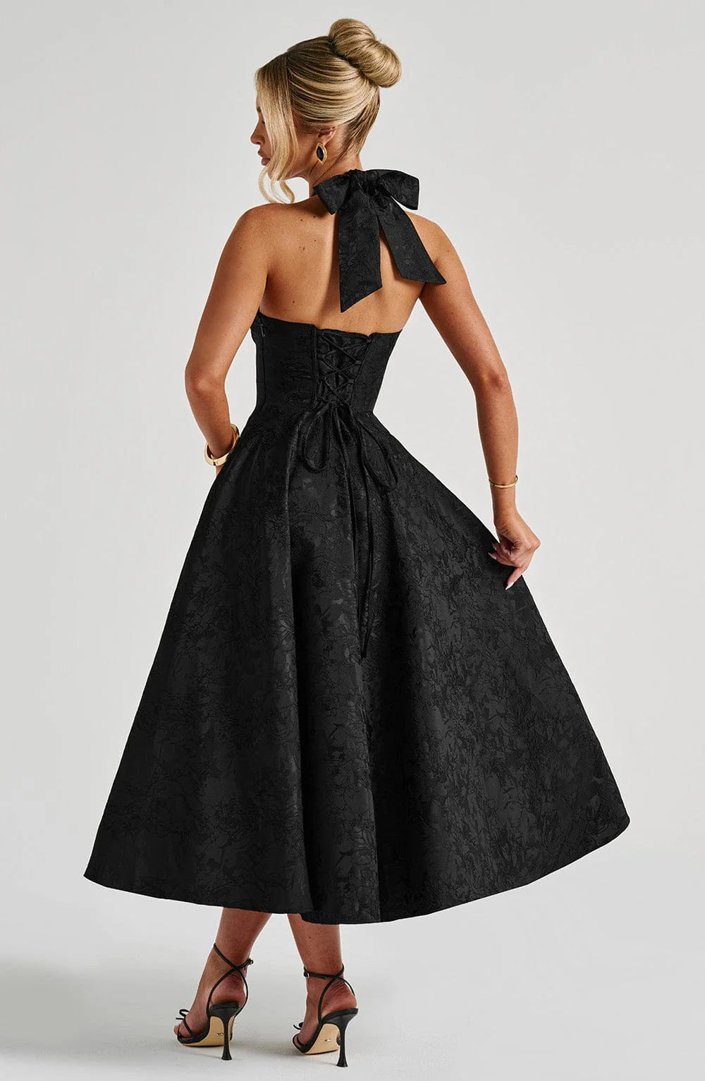 Jacquard Halter Midi Dress Fonley