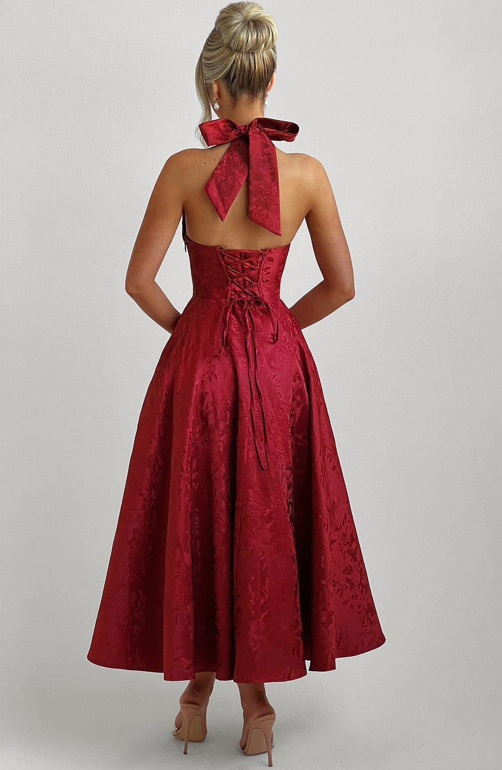 Jacquard Halter Midi Dress Fonley