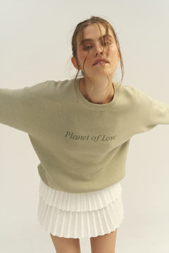 Letter Print Round Neck Knit Sweater|Color:Green