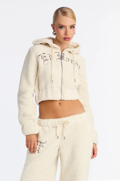 Embroidered Velvet Long Sleeve Cardigan|Color:White