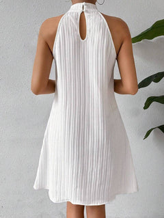 Textured Halter A-Line Mini Dress Fonley|Color:White