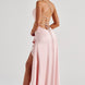 Ruffle Hem High-Low Satin Maxi Dress Fonley