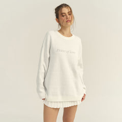 Letter Print Round Neck Knit Sweater|Color:White