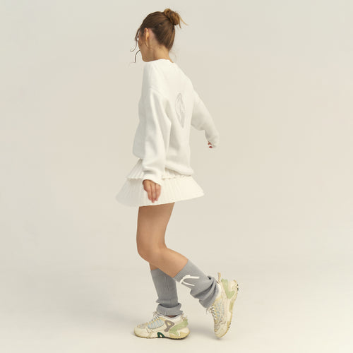 Letter Print Round Neck Knit Sweater|Color:White