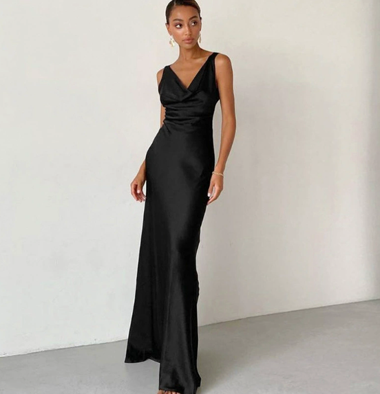 Cowl Neck Satin Maxi Dress Fonley