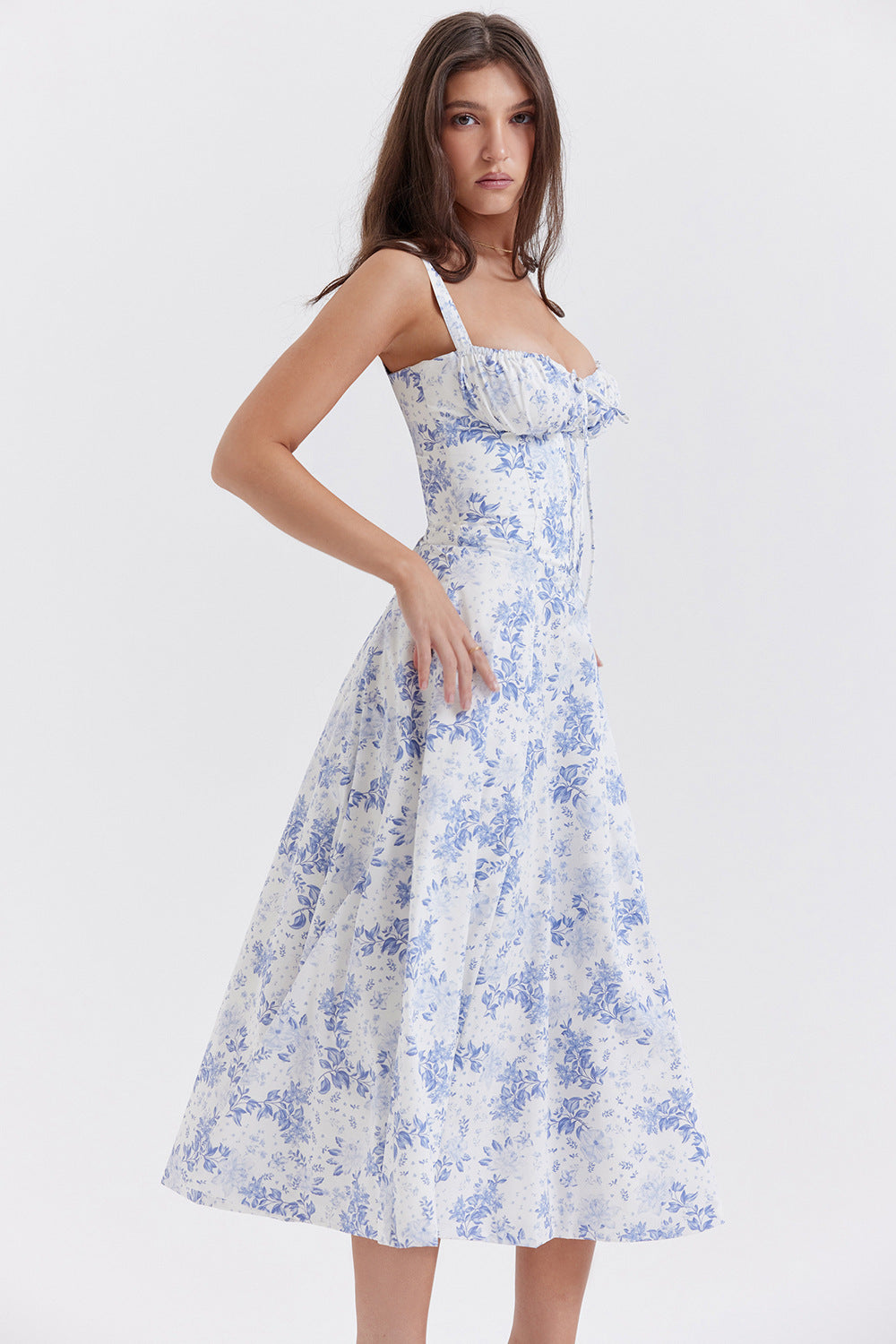 Floral Print Corset Midi Dress Fonley