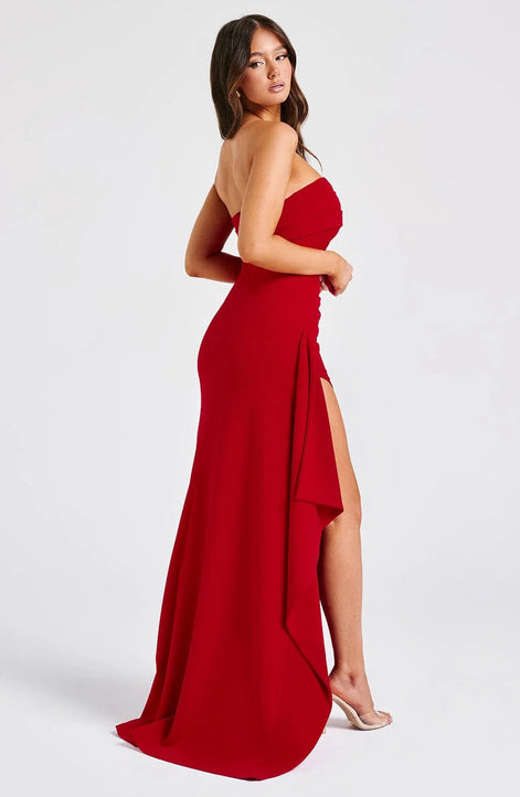Strapless Bandeau Thigh-Split Maxi Gown Fonley